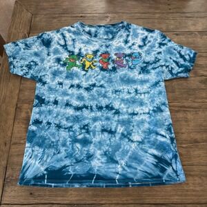 Grateful Dead Dancing Bears Tie Dye T-Shirt Blue White Graphic Tee GDP Inc